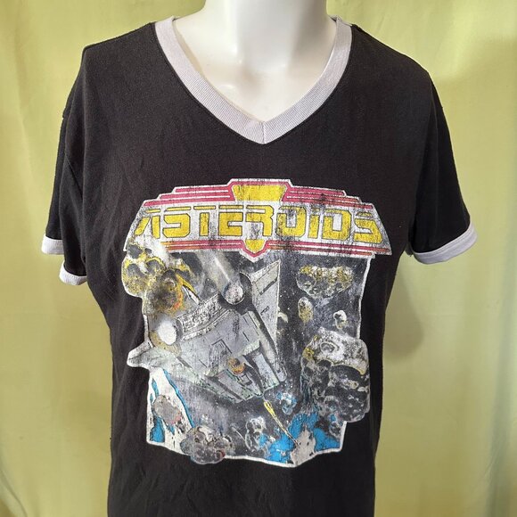 Junk Food Tops - Asteroids Video Game Junk Food Women's Black V Neck T Shirt Large